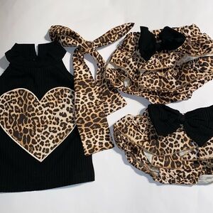 Baby girl leopard print outfit set summer tank bow ruffle butt shorts 0-3mo NEW